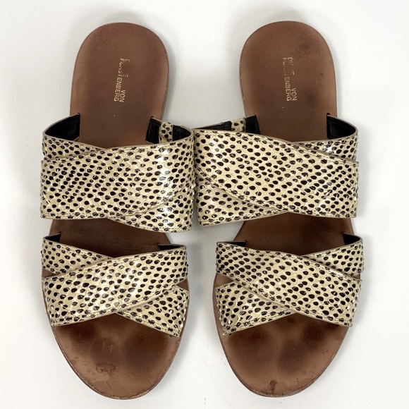 Diane Von Furstenberg Shoes - Diane Von Furstenburg Polka Dot Cross Strap Slides Black Cream Size 8.5